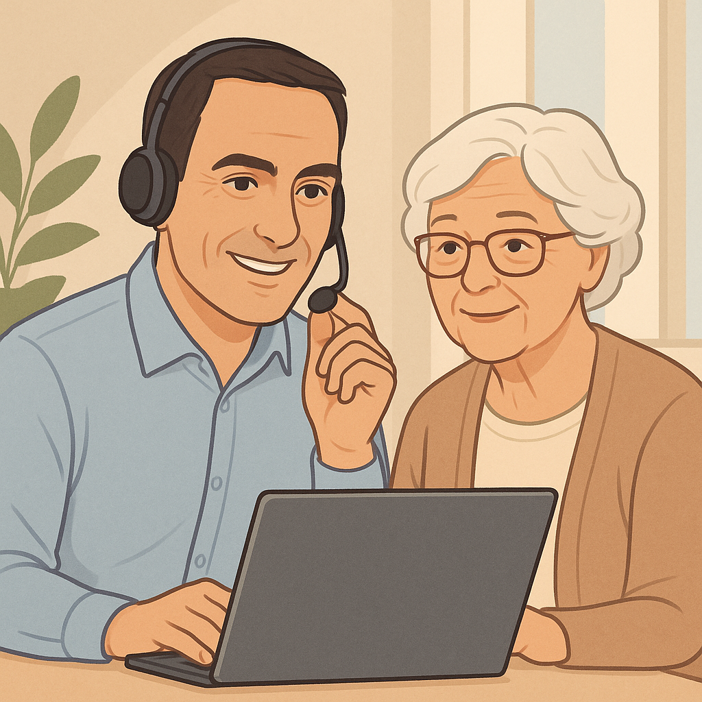 Services image toon doux avec une senior